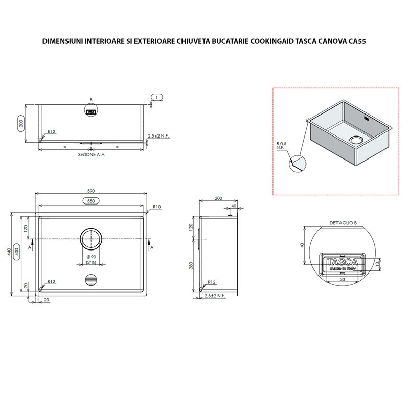 Chiuveta bucatarie inox CookingAid Tasca Canova CA55